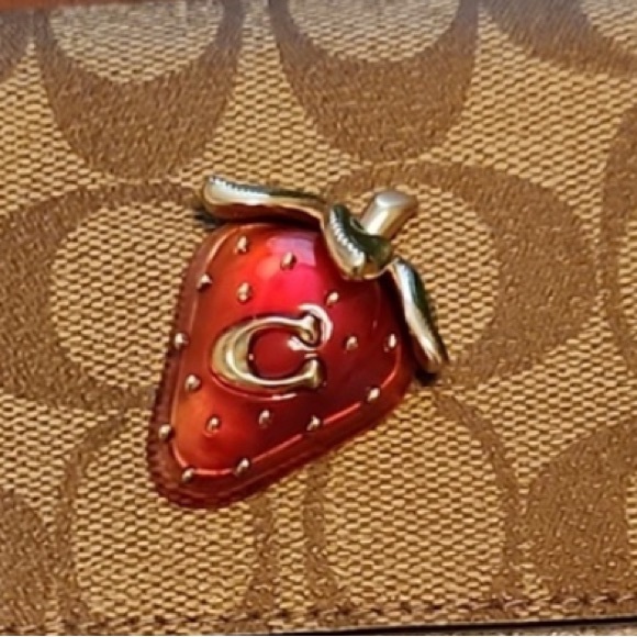 COACH Mini Wallet On A Chain In Signature Canvas With Strawberry Emblem - Picture 6 of 7